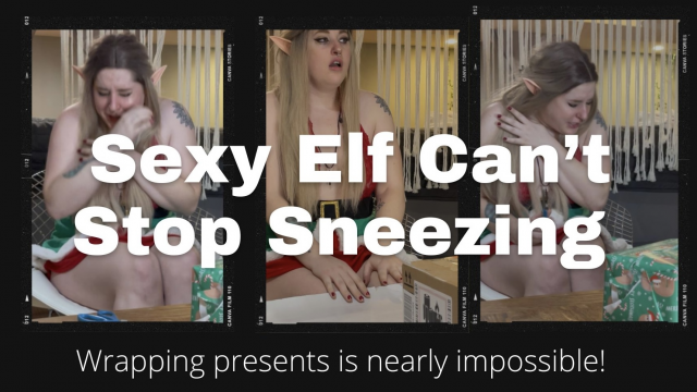 Sneezing Elf Struggles to Wrap Presents