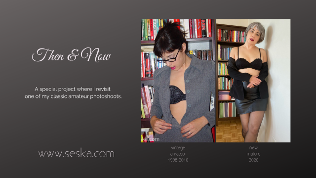 Seska - Naughty Librarian Striptease Slideshow - Then and Now